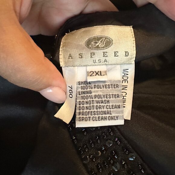 Vintage Aspeed 90s y2K Black Beaded Satin Maxi Dress with Shawl 2XL - Picture 3 of 12